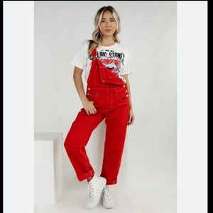 Free People Ziggy Denim Overalls Red size Small